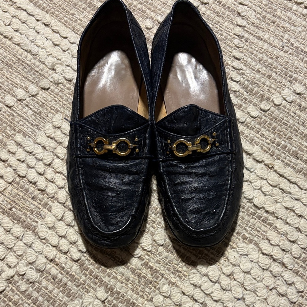 Black Loafers with Gold Detailing